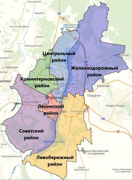 Карта районов Воронежа